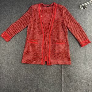 Exclusively Misook‎ Red Black Sweater Cardigan Size Small Knit Career Jacket